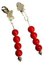 6,5 cm lange Ohr Clips Farbsteine rot Hänger silber ModeSchmuck NEU