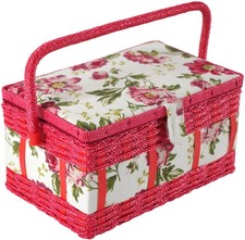 Nähkorb Kästchen rechteckig Textil mit floralem Muster rot Organisationseinsatz 