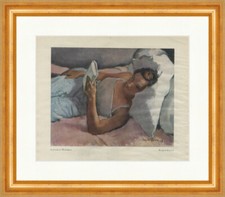 Lesendes Mädchen Eugen Spiro Bett Buch Pastell Jugend Gerahmt 5339