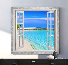 Leinwand Bild Meer Strand Fensterblick Blau Wandbilder XXL Wohnzimmer Deko 1895