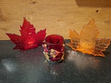 Herbstdeko, 3 Teelichthalter, Windlicht, Herbst, Blätter, Kürbis, Streudeko, alt