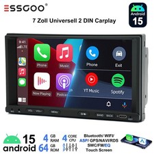7 Zoll 4+64GB Carplay Android 15 Autoradio GPS NAVI RDS Bluetooth WiFi USB 2 DIN