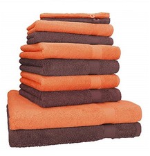 Betz 10-tlg. Handtuch-Set PREMIUM 100% Baumwolle Nussbraun / Orange terra