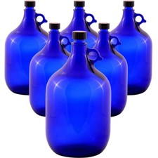 6x Blaue Gallone mit Henkel Glasflasche 5 Liter für Wasser Öl Wein Wasserflasche