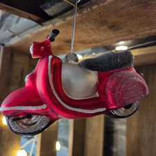 Motorroller Retro Mofa Rot silber Glitzer Baumschmuck Christbaumkugel Glas