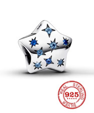 Charm Bead Stern Schneeflocke blau Geschenk 925 Sterling Silber