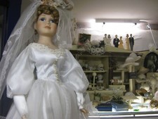 große Porzellankopfpuppe 55cm  Puppe Porzellan Braut Kleid Brautkleid weiß