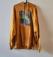 Herren Hoodie Pulli Kapuzenpullover senfgelb Reclaimed Vintage Print Sweater L