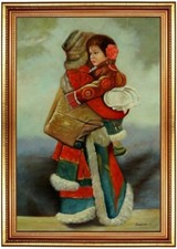 Ölbild, Mädchen mit Kind im