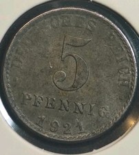 5 Pfennigs 1921 A - Wilhelm II type 2 - small shield In Vorzüglich#21/163