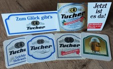 Tucher Brauerei Nürnberg Konvolut, 2x Tisch-Werbung, 4 Bierdeckel um 1990