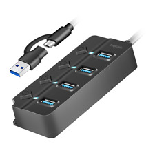 USB-C HUB Verteiler 4 Port USB Ein/Aus Schalter Type-C aktiv Netzteil schwarz