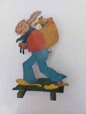 Vintage alte Osterdeko aus Holz, Hase, bemalt, zum Stellen,  50ern, Ohr felt