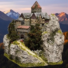 Diorama H0/TT 1:100 Burg Lauterstein+Licht Berg Granit Felsen begrünt#patiniert