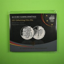 BRD 2016 20 Euro 125. Geburtstag Otto Dix in Blister PP Spiegelglanz