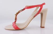 Madeleine Sandalette 38 pink Korallenrot beige Absatz Leder Riemchensandale