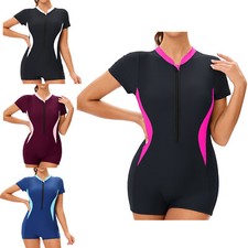 DE Surfanzug Damen Kurz Neopren Badeanzug Sportlich Kurzarm Schwimm Overall 