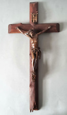 Schönes geschnitztes Kruzifix mit Bronze Jesus - signiert A. Molteni um 1920