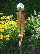Stele, Edelstahlkugel, Gartendeko, Skulptur, Rost Nr.35