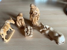 Handgeschnitzte Krippenfiguren, 17-teiliges Set, Holz natur