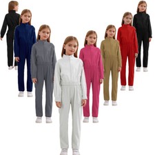 Kinder Mädchen Jumpsuit Langarm Overalls Einfarbig Bodysuit Strampler Party