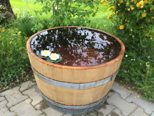 halbes Holzfaß Miniteich Weinfaß Eiche Pflanzkübel abgeschliffen Griffe Rollen