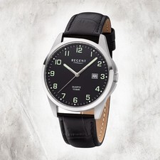 Regent Leder Herren Uhr F-1227 Analog Armbanduhr schwarz Lederarmband URF1227
