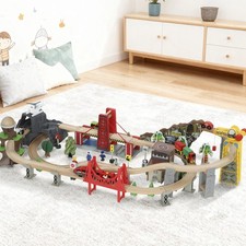 AIYAPLAY Holzeisenbahn Set 100 Stück Eisenbahn Set mit Elektrische Lok Zügen