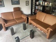 4x Wohnlandschaft Couch Leder Echtleder Tisch Glastisch Steintisch Designer