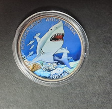 5 $ Tokelau 1 Unze Silber coloriert Mokoha Great White Shark Nur 500 Stück
