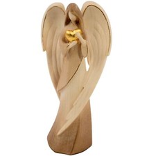 Engel Hape Schnitzerei Südtirol Flamingo mit Herz rot blau gebeizt 15 cm Holz