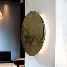 LED Wandlampe indirekt Holz Metall in Gold Ø 35 cm 3000 K warmweiß Wandleuchte