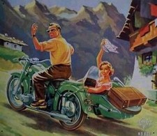 Altes Reklame Blechschild Zündapp Motorrad Gespann Steib Beiwagen