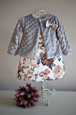 Mädchen Babykleid Set Kleid Bolero Hochzeit Festlich Taufe Asanti Neu Ecru Grau