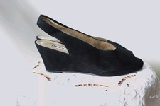 BRUNELLA Italy Peep Toe Pumps 41 Suede Echtleder Slingback Keilabsatz Vintage