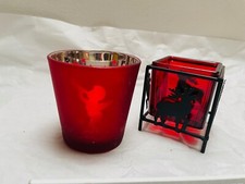  Teelicht Weihnachten Engel Elch Hirsch Rentier Rot Silber Kerze Windlicht Stern