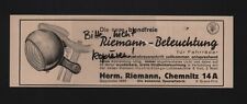 CHEMNITZ, Werbung 1934, Herm. Riemann Fahrrad-Beleuchtung