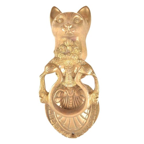 Messing katze mit pfauen - messing,