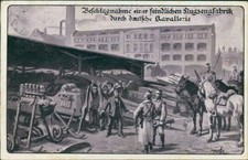 Ansichtskarte Beschlagnahme feindlichen Flugzeugfabrik Kavallerie 1914 (Nr.9623)