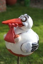 Gartenkugel Storch mit Baby