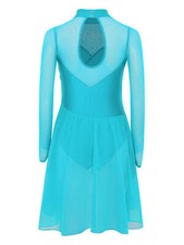 DE Mädchen Eiskunstlauf Glitzer Langarm Rollschuhkleid Eislaufkleid Ballettkleid