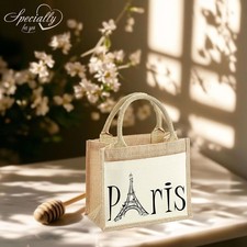 ❦ Bedruckte Tasche DAILY Jute Baumwolle Aufdruck: Paris Eiffelturm Schriftzug ❦