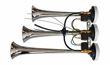 12V 3-Klang Fanfare Druckluft Horn Hupe Nebelhorn Chrom Relais  #1011