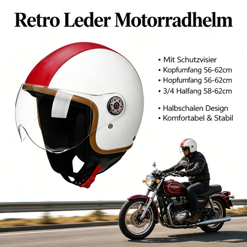 Chopperhelm retro leder 4 - retro, 3/4