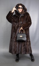 7598 SUPERIOR WENDE ECHT NERZ MANTEL PELZ SWINGER KAPUZE EXTRA LANG GR XL