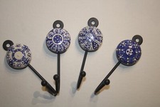 Wandhaken aus Metall und Keramik L 10 cm♥Garderobenhaken♥Haken  Blau/Weiß