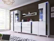 Wohnwand Anbauwand weiß schwarz in Hochglanz inkl. Led Beleuchtung Marcos V 07