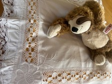 Antiker Kissenbezug Babykissen Paradekissen Baumwollborte um 1900 WEIß  80x80