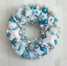 Handgefertigter Türkranz Weihnachten Wichtel Sterne Eisblau-Silber ✿ Tilda Art