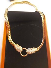 Hochwertige Halskette vergoldet+2 Pantherköpfen+Zirkonia verziert, Neuwertig